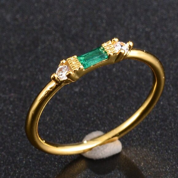 Jewelry - Gold Green Chic Rectangle Round Gems Dainty Ring for Women, VIP173